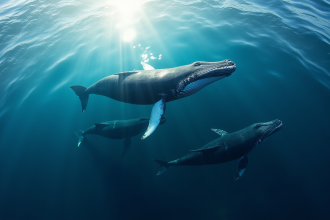 Baleines nageant près de la surface en journée lumineuse