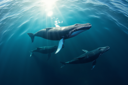 Baleines nageant près de la surface en journée lumineuse