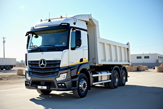 Camion benne blanc robuste sur un chantier moderne ensoleille