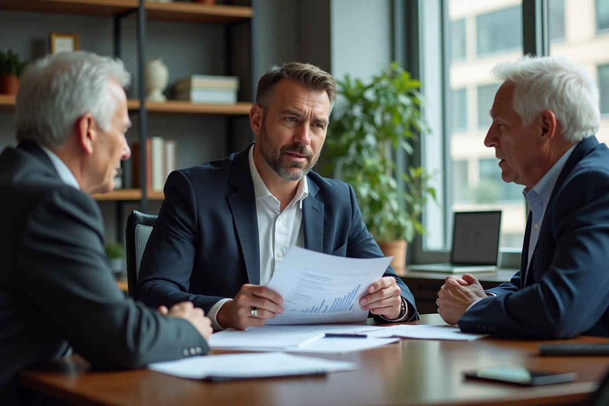 Conseiller financier expliquant un graphique à un couple âgé