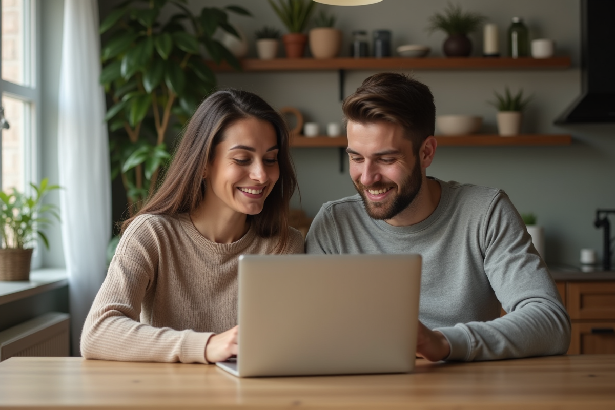 Couple discutant de prêt immobilier dans un appartement moderne