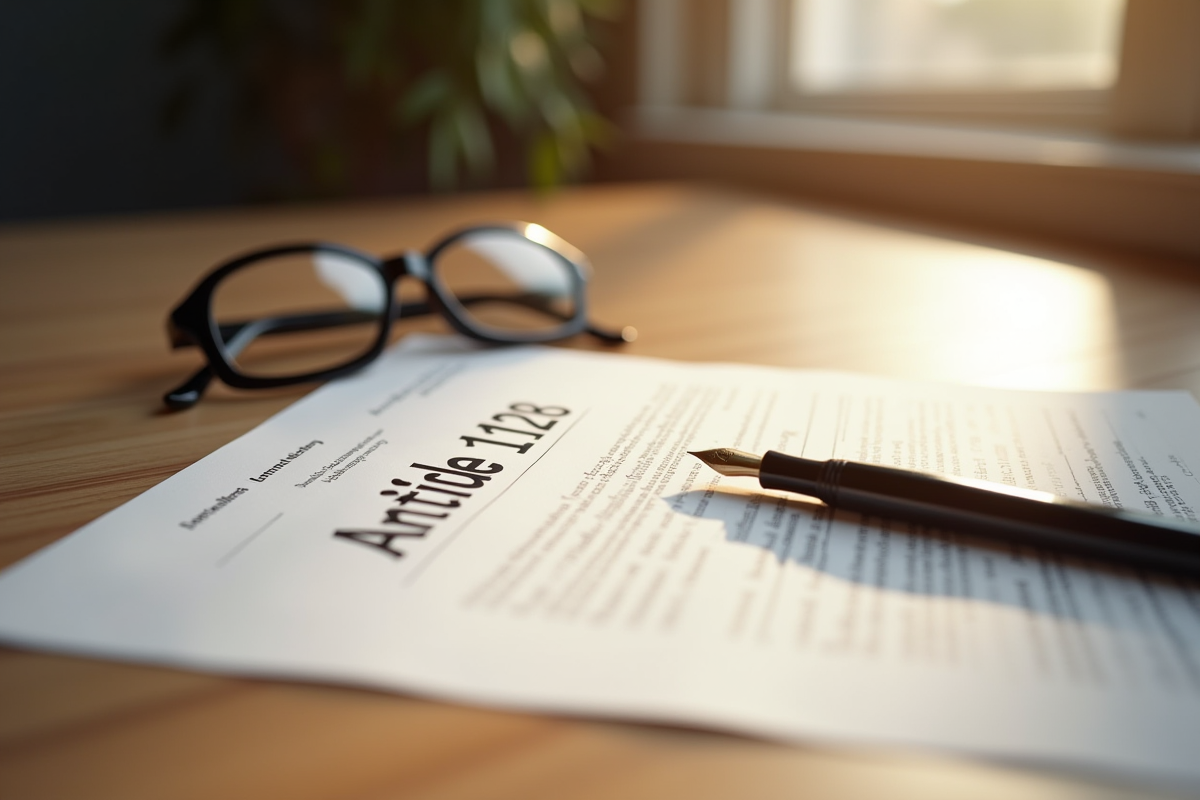 Gros plan sur un document juridique avec article 1128