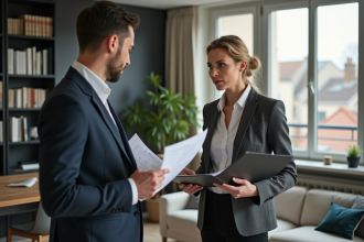 Femme d affaires discutant de documents dans un appartement parisien