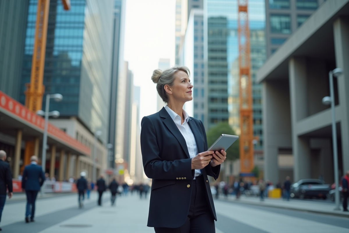 Femme d'affaires observant la construction urbaine