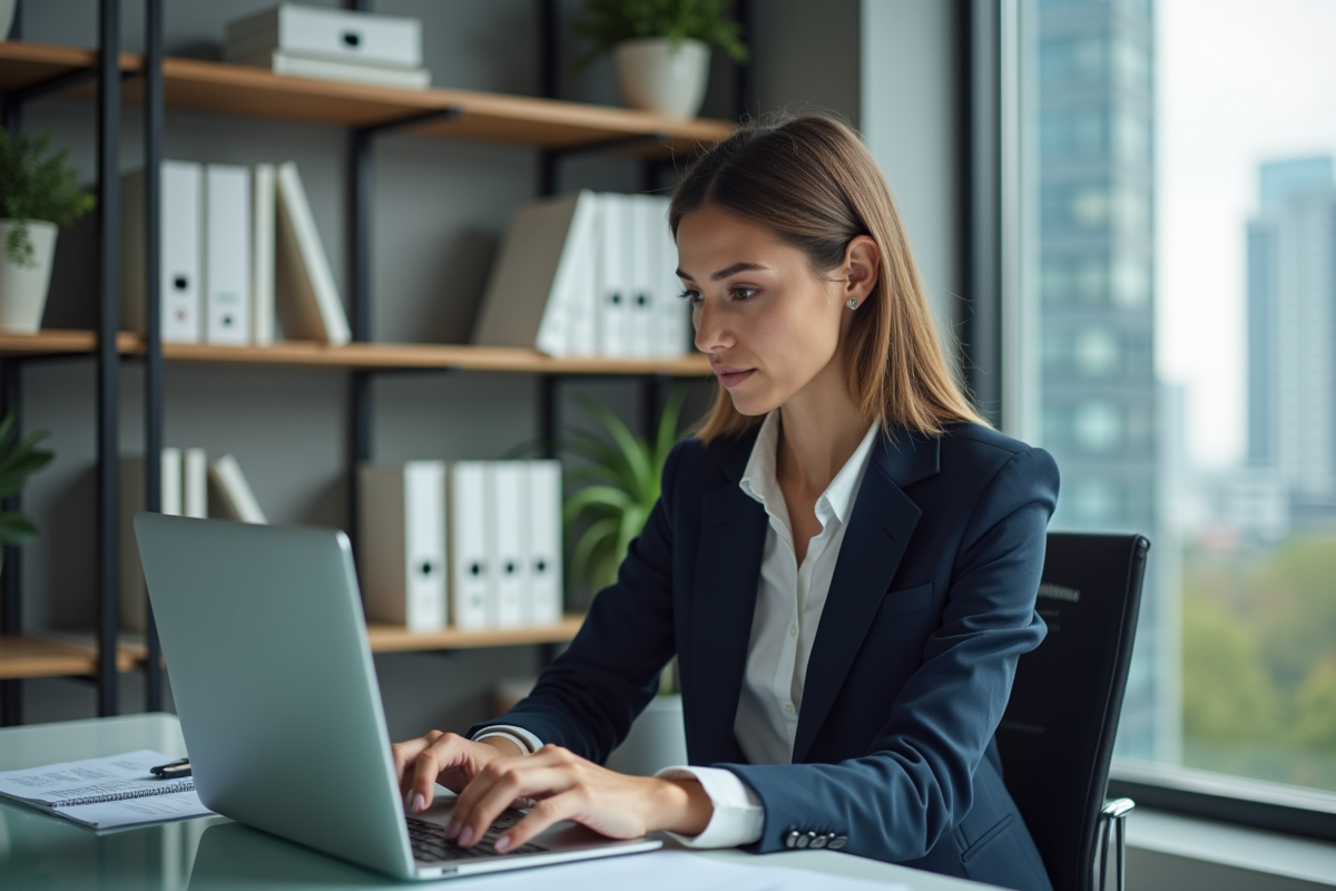 Femme d'affaires en train d'étudier des factures numériques
