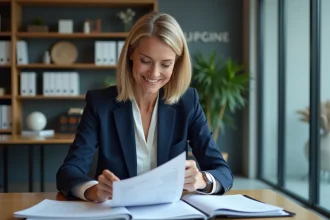 Femme professionnelle organisant des factures au bureau