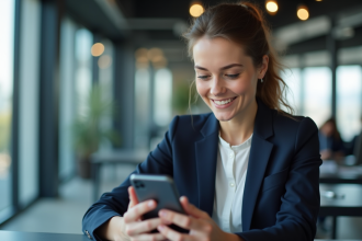 Jeune femme professionnelle utilisant une application financière