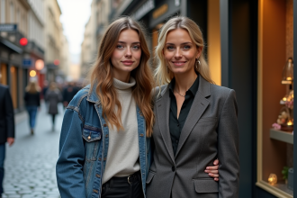 Femme d'âge moyen et fille en mode vintage et moderne