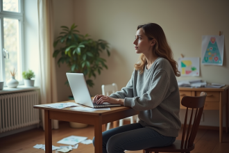 Femme pensant seule à la maison dans un appartement