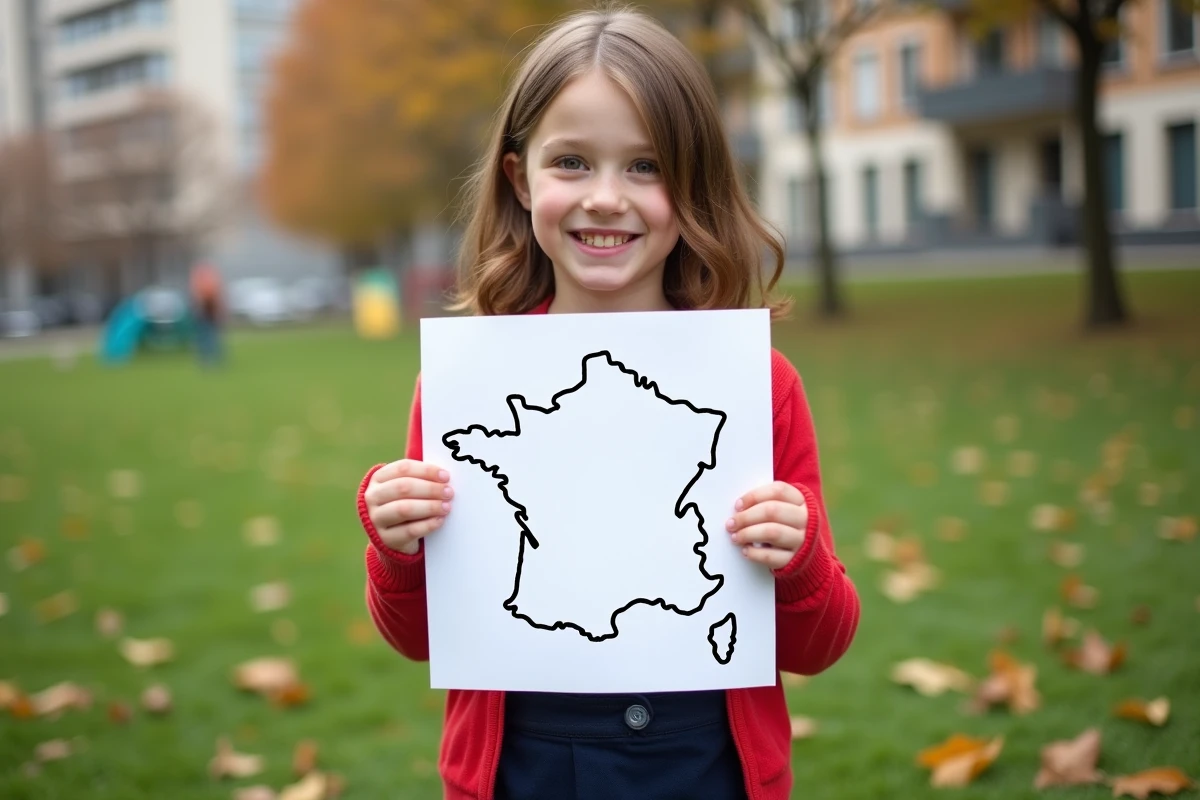 Jeune fille avec une carte de France dans un parc urbain