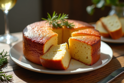 Gâteau aux chorizo et fromage de chèvre sur table ensoleillée