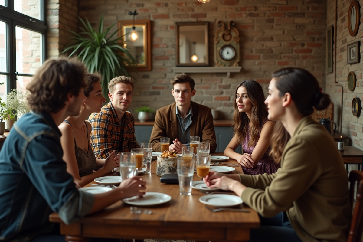 Jeunes adultes en tenues vintage et modernes autour d