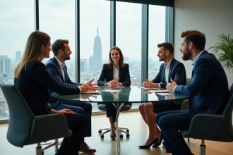 Groupe de professionnels en réunion dans un bureau moderne
