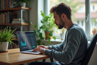 Jeune homme vérifiant la performance WiFi dans son bureau