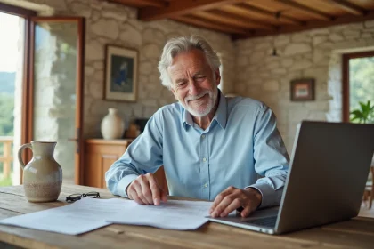 Homme d'âge moyen dans une maison de vacances lumineuse