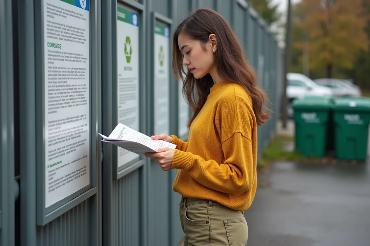 Jeune femme lisant panneau d