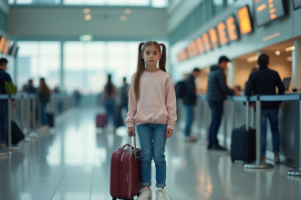 Jeune fille déterminée à l'aéroport avec passeport