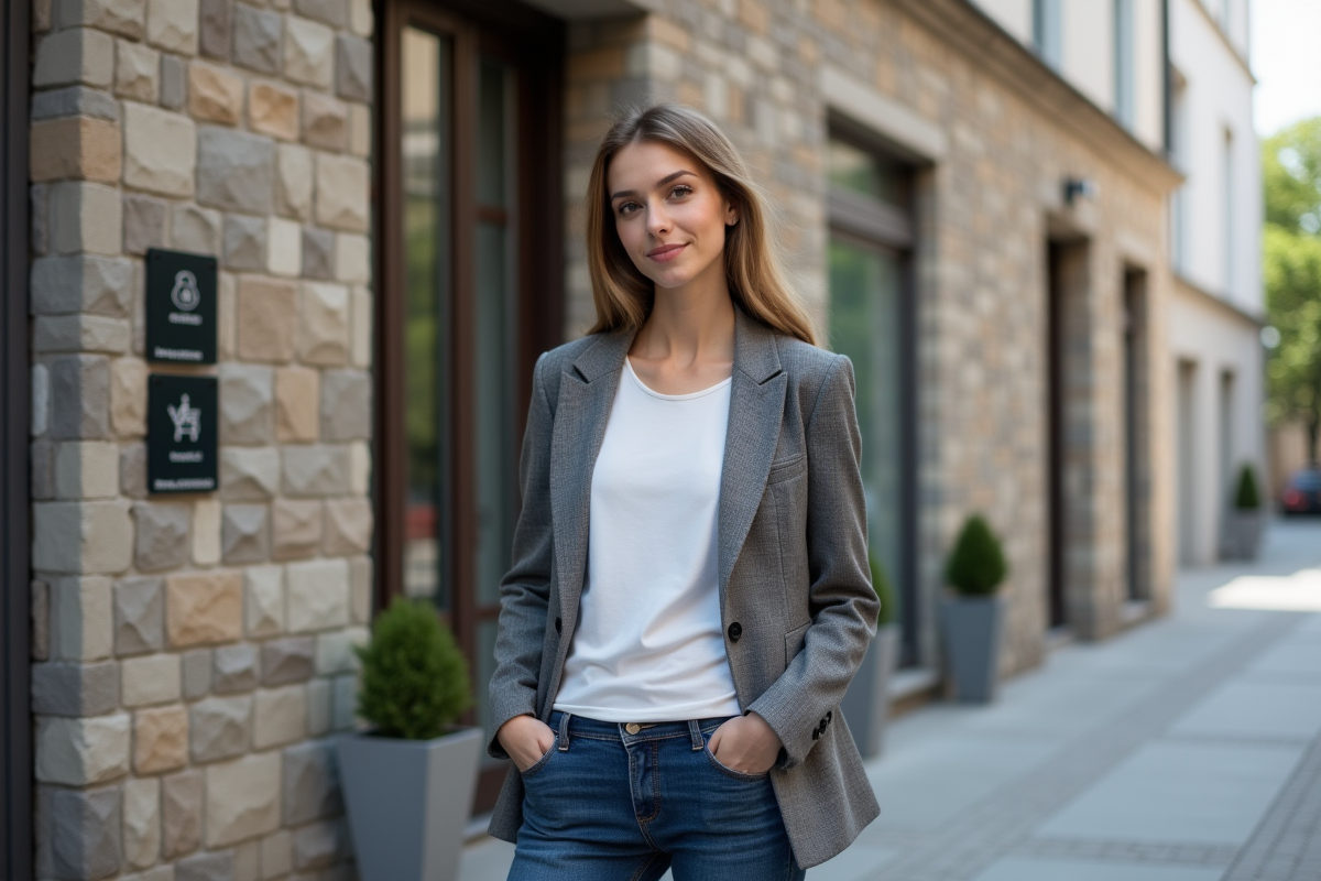 Jeune architecte devant une façade rénovée