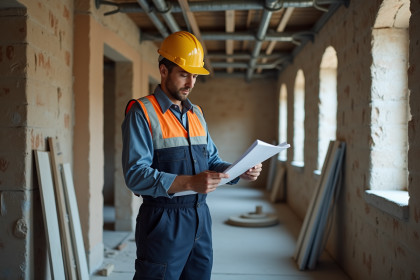 Ouvrier en travaux dans un appartement en rénovation