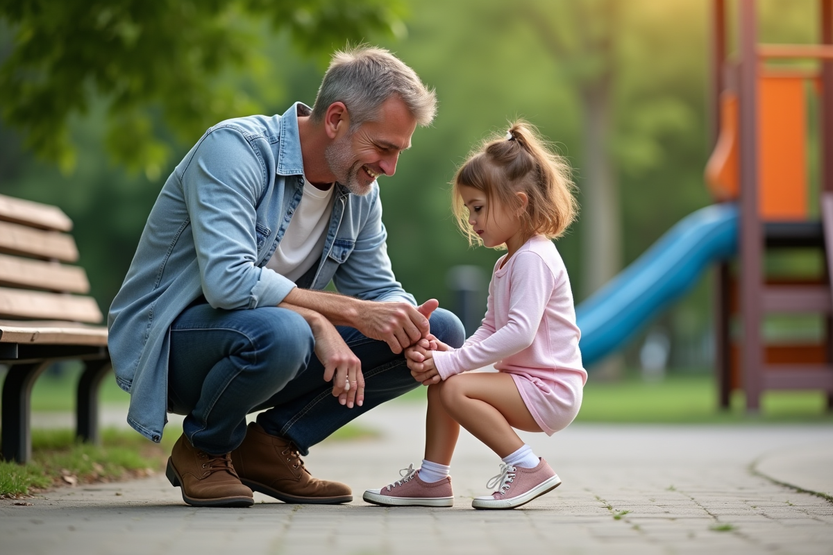Pere aidant sa fille au parc en plein air