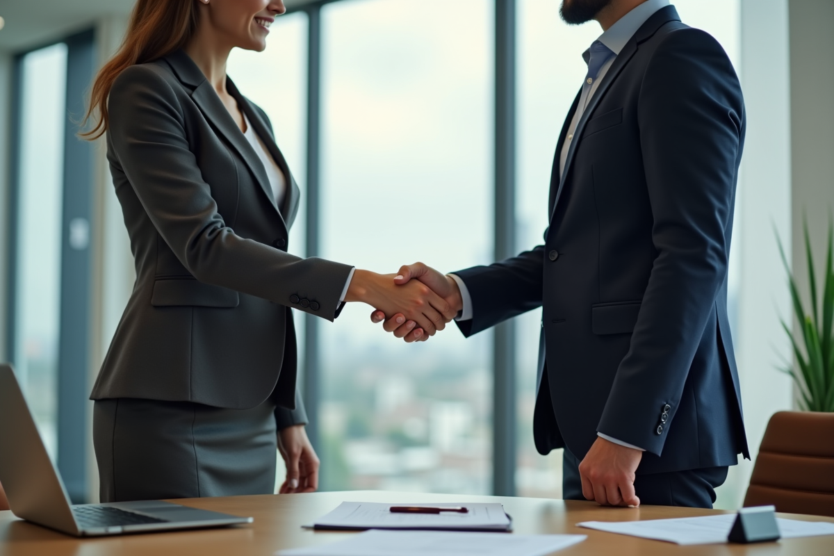 Poignée de main entre deux professionnels lors d