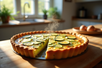 Quiche de courgette fraîche sur une table en bois
