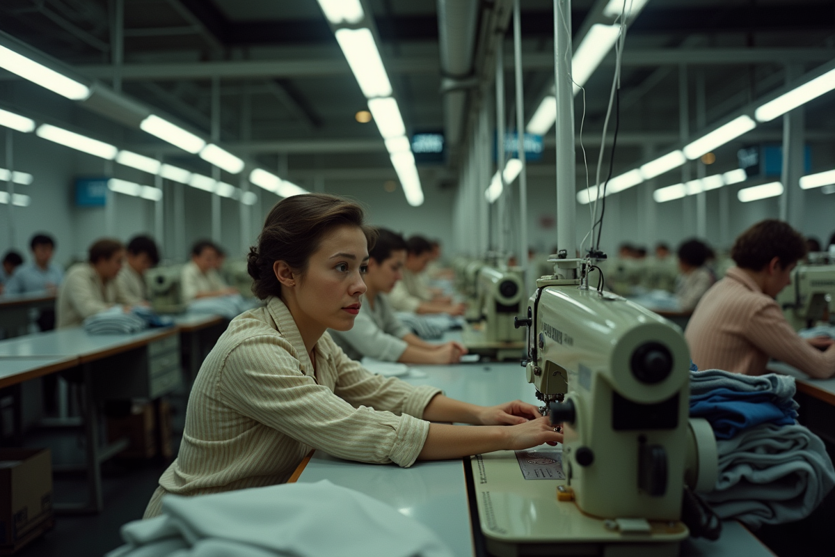 Atelier de couture dans une usine des années 1980